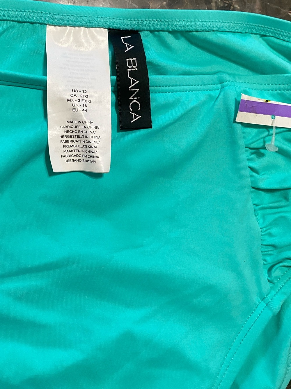 La Blanca Island Goddess Turquoise Side Shirred High Waisted Bikini Bottom - Picture 5 of 6